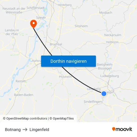 Botnang to Lingenfeld map