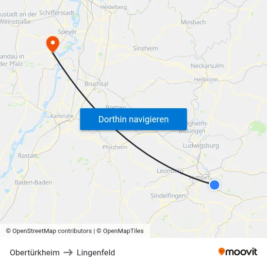 Obertürkheim to Lingenfeld map
