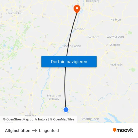 Altglashütten to Lingenfeld map