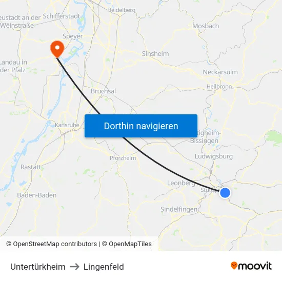 Untertürkheim to Lingenfeld map