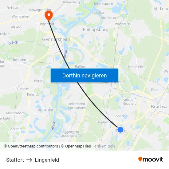 Staffort to Lingenfeld map