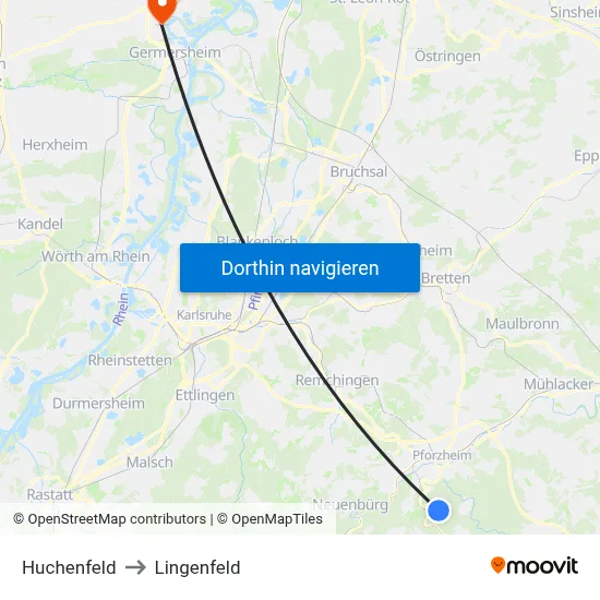 Huchenfeld to Lingenfeld map