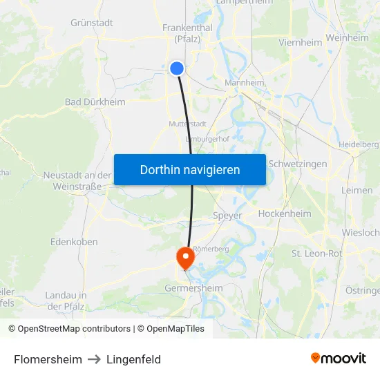 Flomersheim to Lingenfeld map