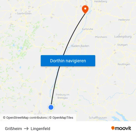 Grißheim to Lingenfeld map