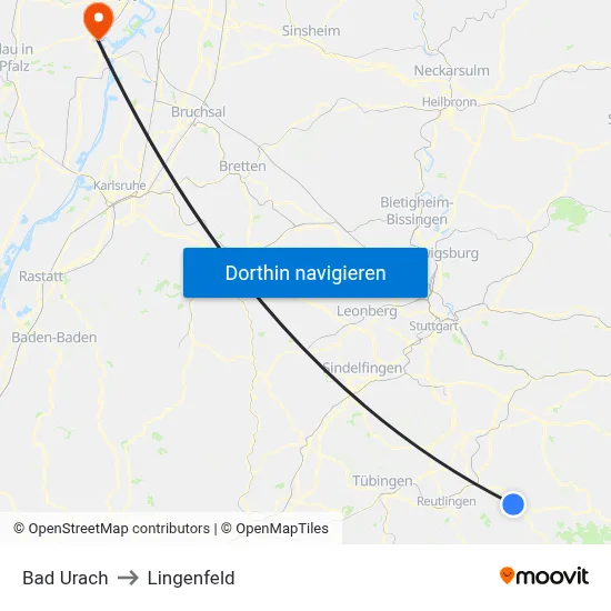 Bad Urach to Lingenfeld map