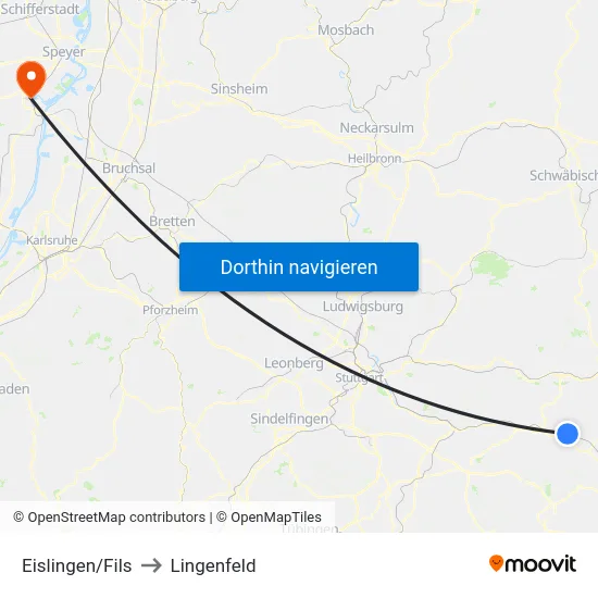 Eislingen/Fils to Lingenfeld map