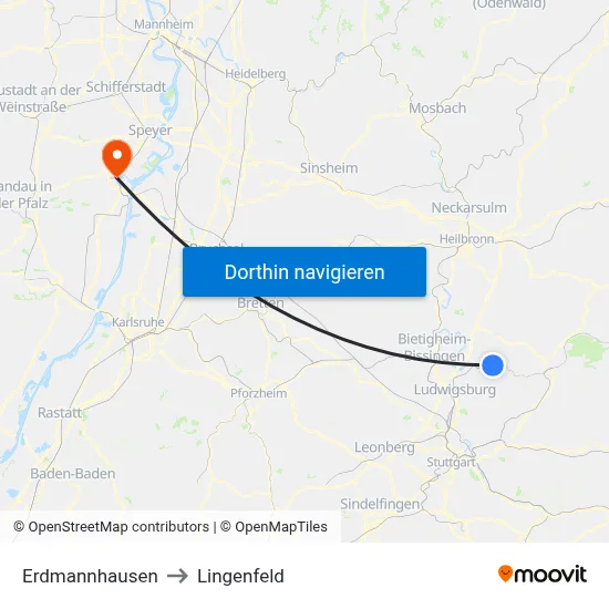 Erdmannhausen to Lingenfeld map