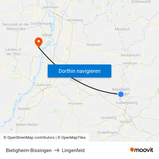 Bietigheim-Bissingen to Lingenfeld map