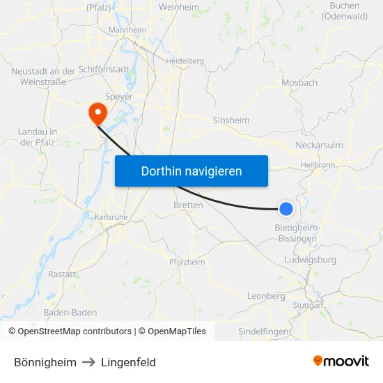 Bönnigheim to Lingenfeld map