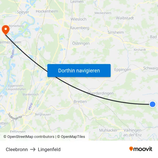 Cleebronn to Lingenfeld map