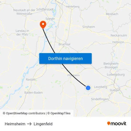 Heimsheim to Lingenfeld map