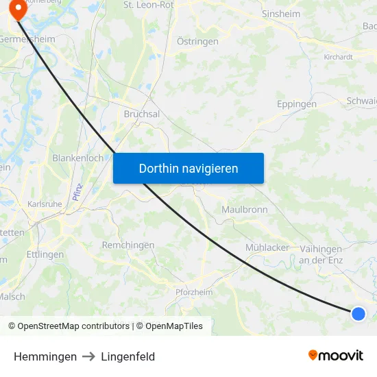 Hemmingen to Lingenfeld map