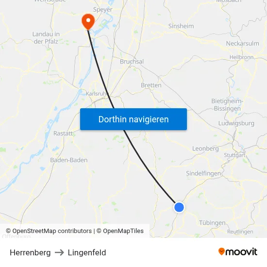 Herrenberg to Lingenfeld map