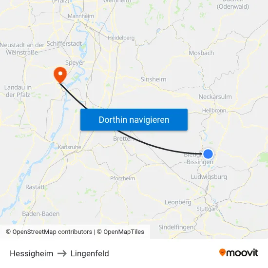 Hessigheim to Lingenfeld map