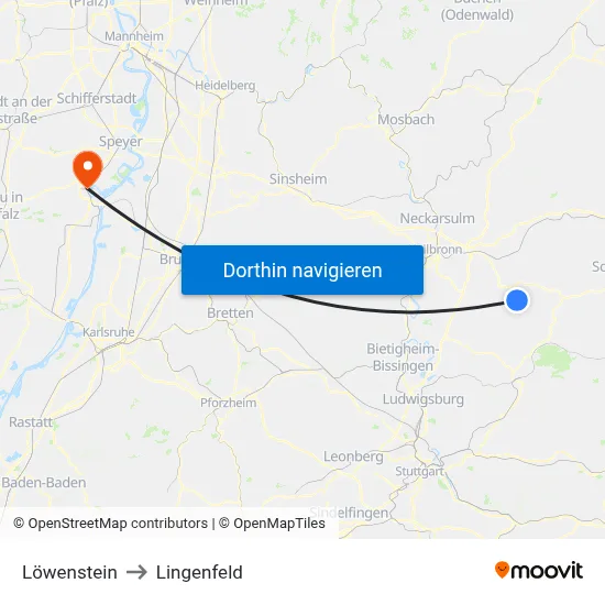 Löwenstein to Lingenfeld map