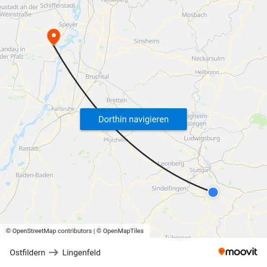 Ostfildern to Lingenfeld map