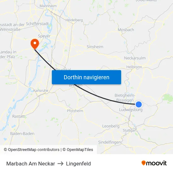 Marbach Am Neckar to Lingenfeld map