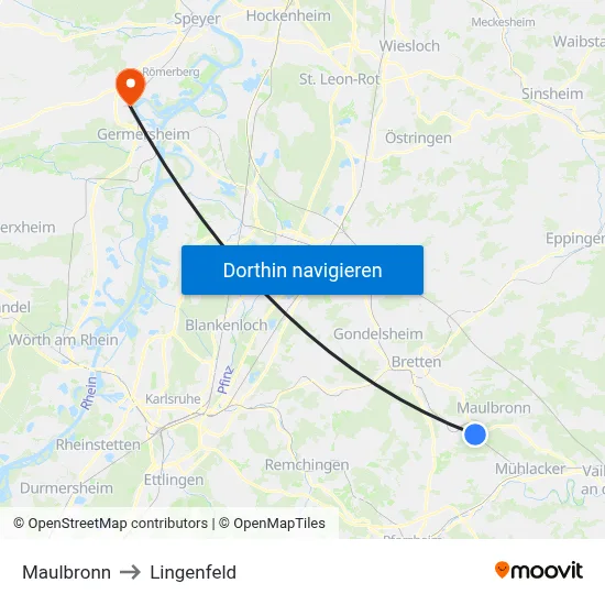 Maulbronn to Lingenfeld map