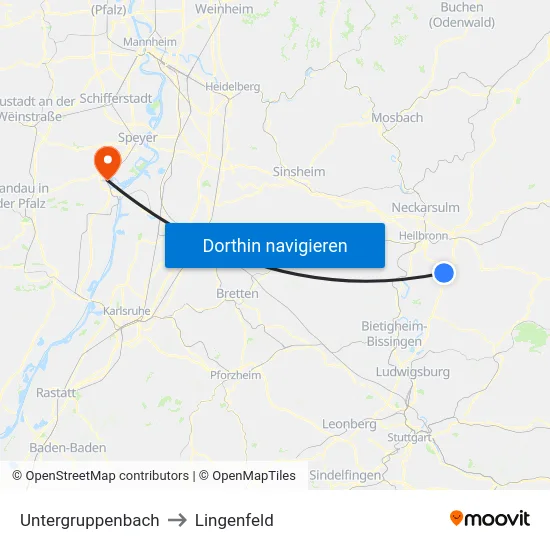 Untergruppenbach to Lingenfeld map