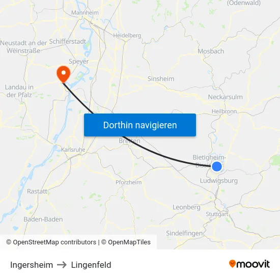 Ingersheim to Lingenfeld map