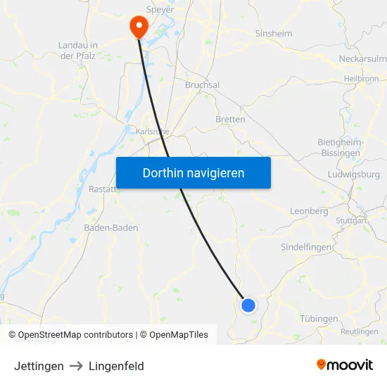 Jettingen to Lingenfeld map