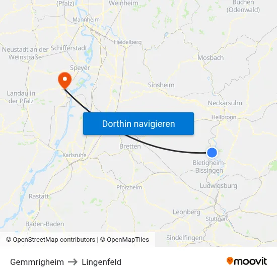 Gemmrigheim to Lingenfeld map