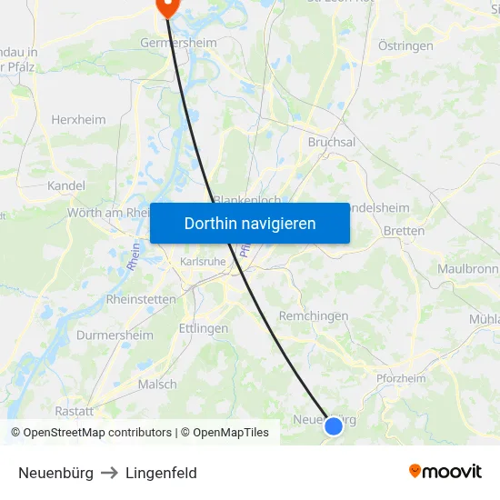 Neuenbürg to Lingenfeld map