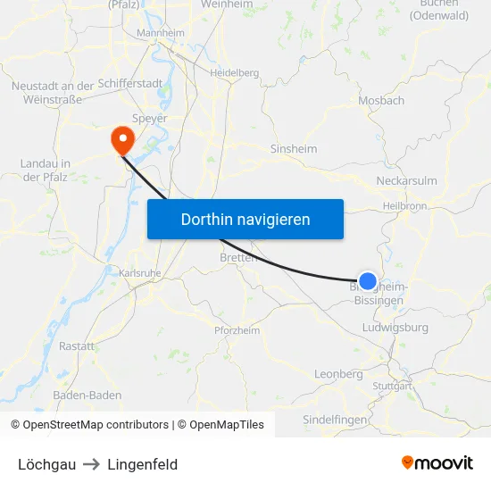 Löchgau to Lingenfeld map