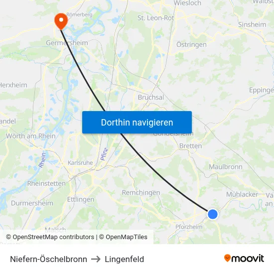 Niefern-Öschelbronn to Lingenfeld map