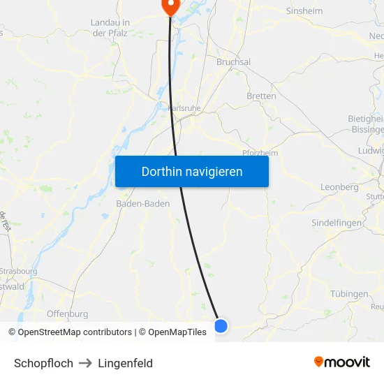 Schopfloch to Lingenfeld map