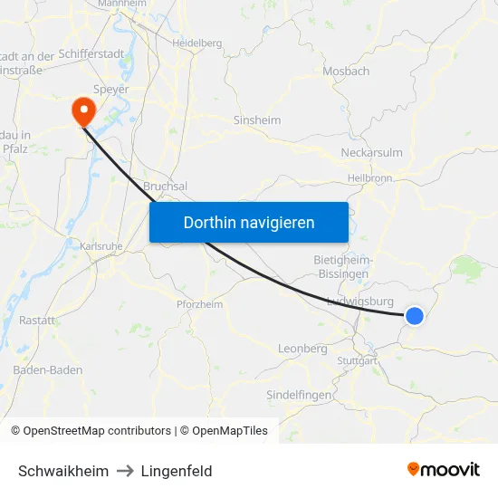Schwaikheim to Lingenfeld map