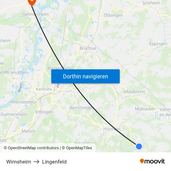 Wimsheim to Lingenfeld map