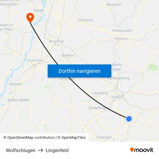 Wolfschlugen to Lingenfeld map