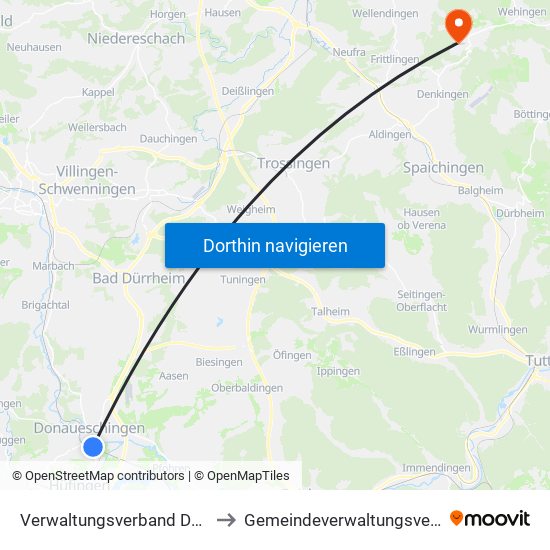 Verwaltungsverband Donaueschingen to Gemeindeverwaltungsverband Heuberg map