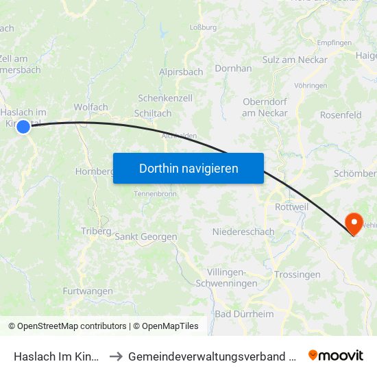 Haslach Im Kinzigtal to Gemeindeverwaltungsverband Heuberg map