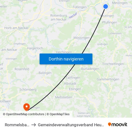 Rommelsbach to Gemeindeverwaltungsverband Heuberg map