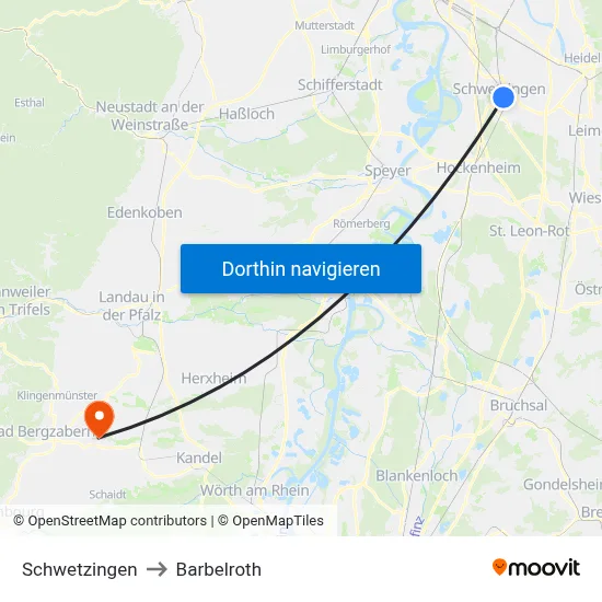 Schwetzingen to Barbelroth map