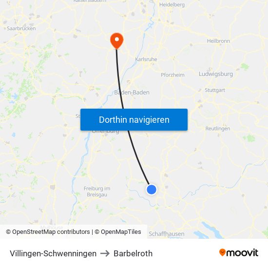 Villingen-Schwenningen to Barbelroth map