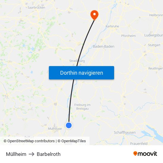 Müllheim to Barbelroth map