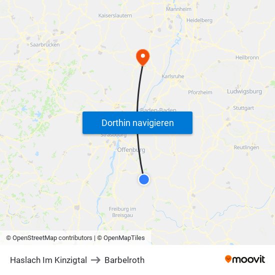 Haslach Im Kinzigtal to Barbelroth map