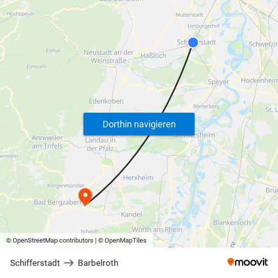 Schifferstadt to Barbelroth map