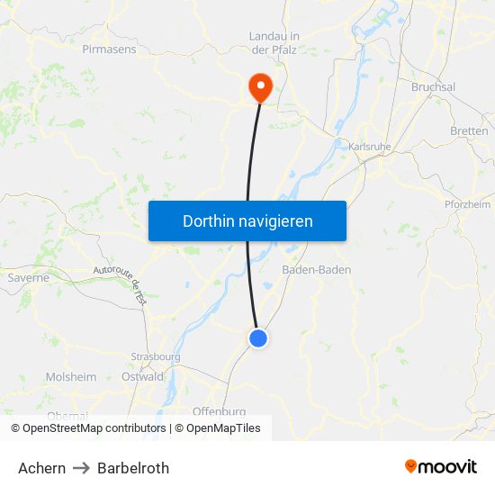 Achern to Barbelroth map