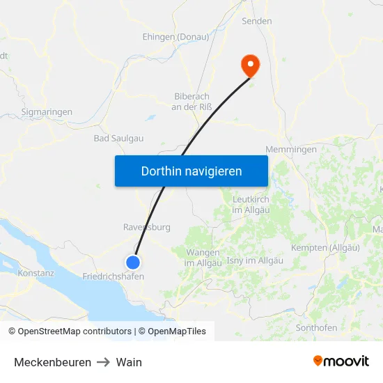 Meckenbeuren to Wain map