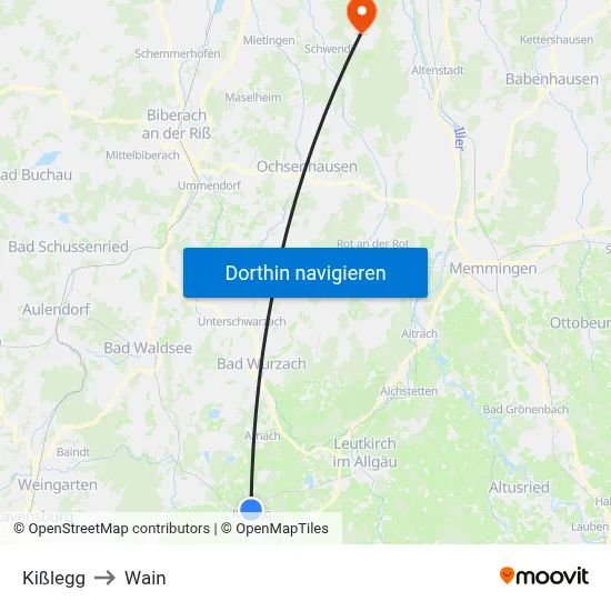 Kißlegg to Wain map