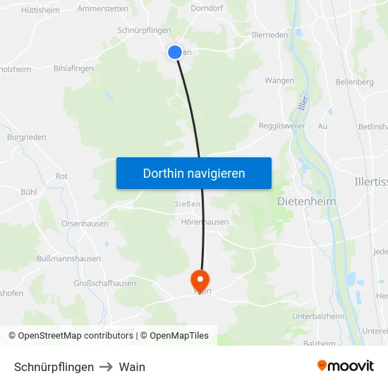Schnürpflingen to Wain map