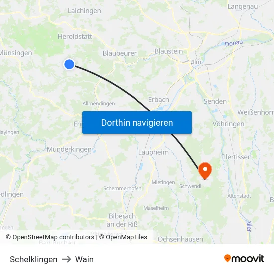 Schelklingen to Wain map
