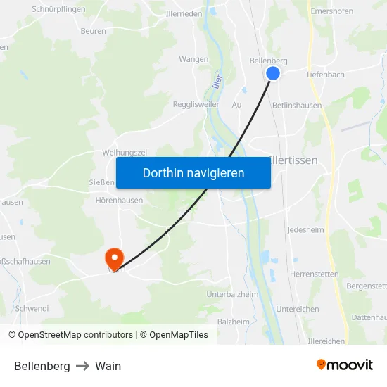 Bellenberg to Wain map