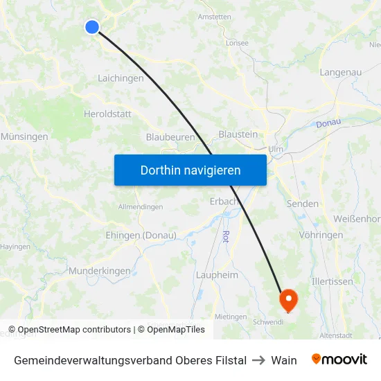 Gemeindeverwaltungsverband Oberes Filstal to Wain map
