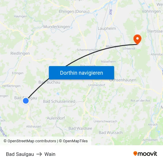 Bad Saulgau to Wain map