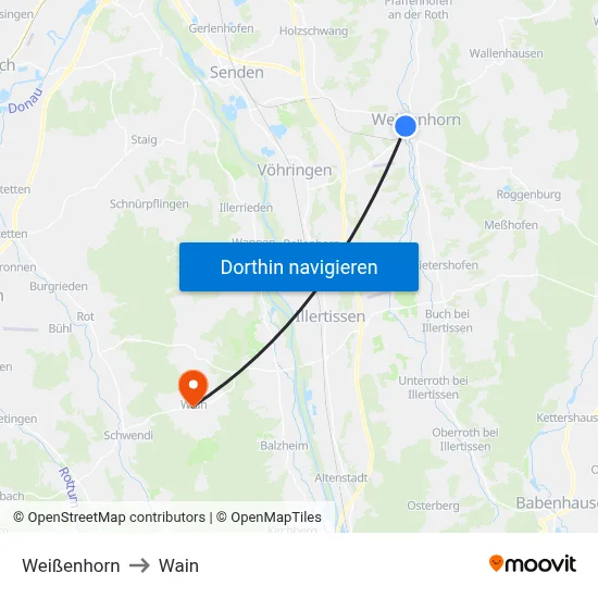 Weißenhorn to Wain map